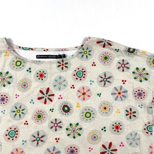 Gudrun Sjoden Organic Cotton Floral Tunic Dress Beige Multi 3/4 Sleeve Small